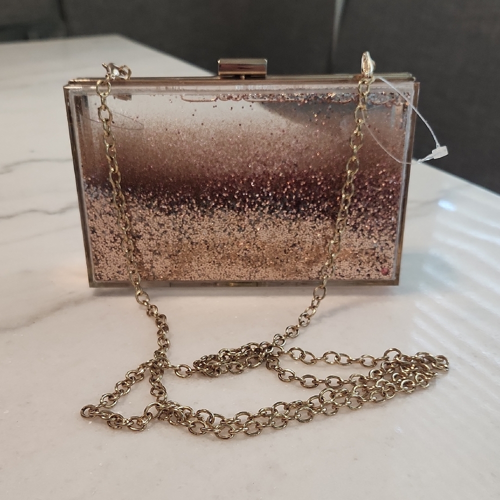 ***Elegant Gold Glitter Crossbody And Clutch Acrylic Bag